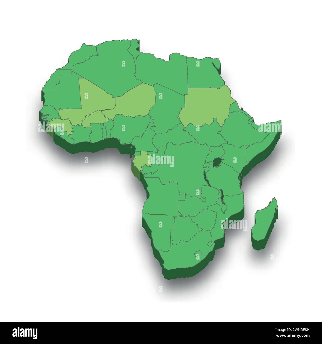 Posizione dell'Unione africana all'interno dell'Africa mappa isometrica 3d. Illustrazione Vettoriale