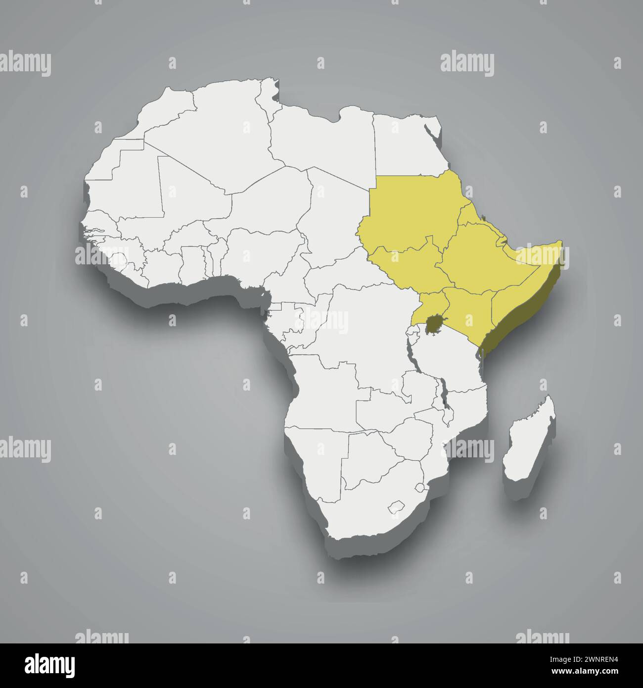 Autorità intergovernativa per lo sviluppo in Africa mappa isometrica 3d. Illustrazione Vettoriale
