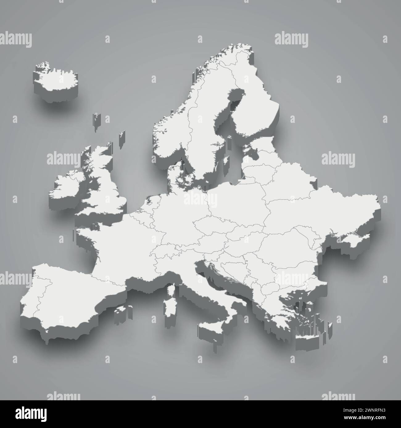 Europa mappa isometrica 3d con stati di confine Illustrazione Vettoriale