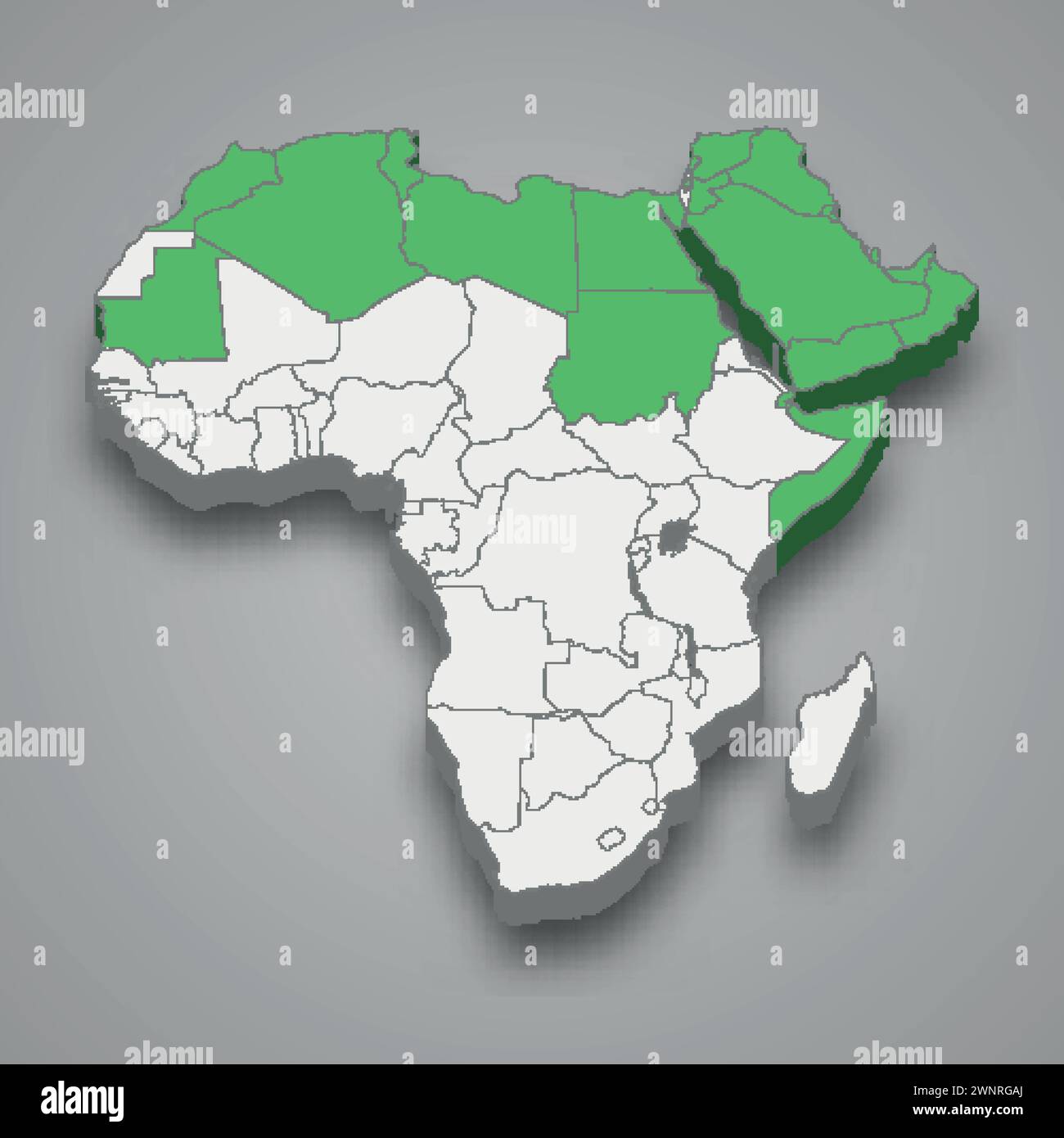 Posizione della Lega Araba in Africa mappa isometrica 3d. Illustrazione Vettoriale