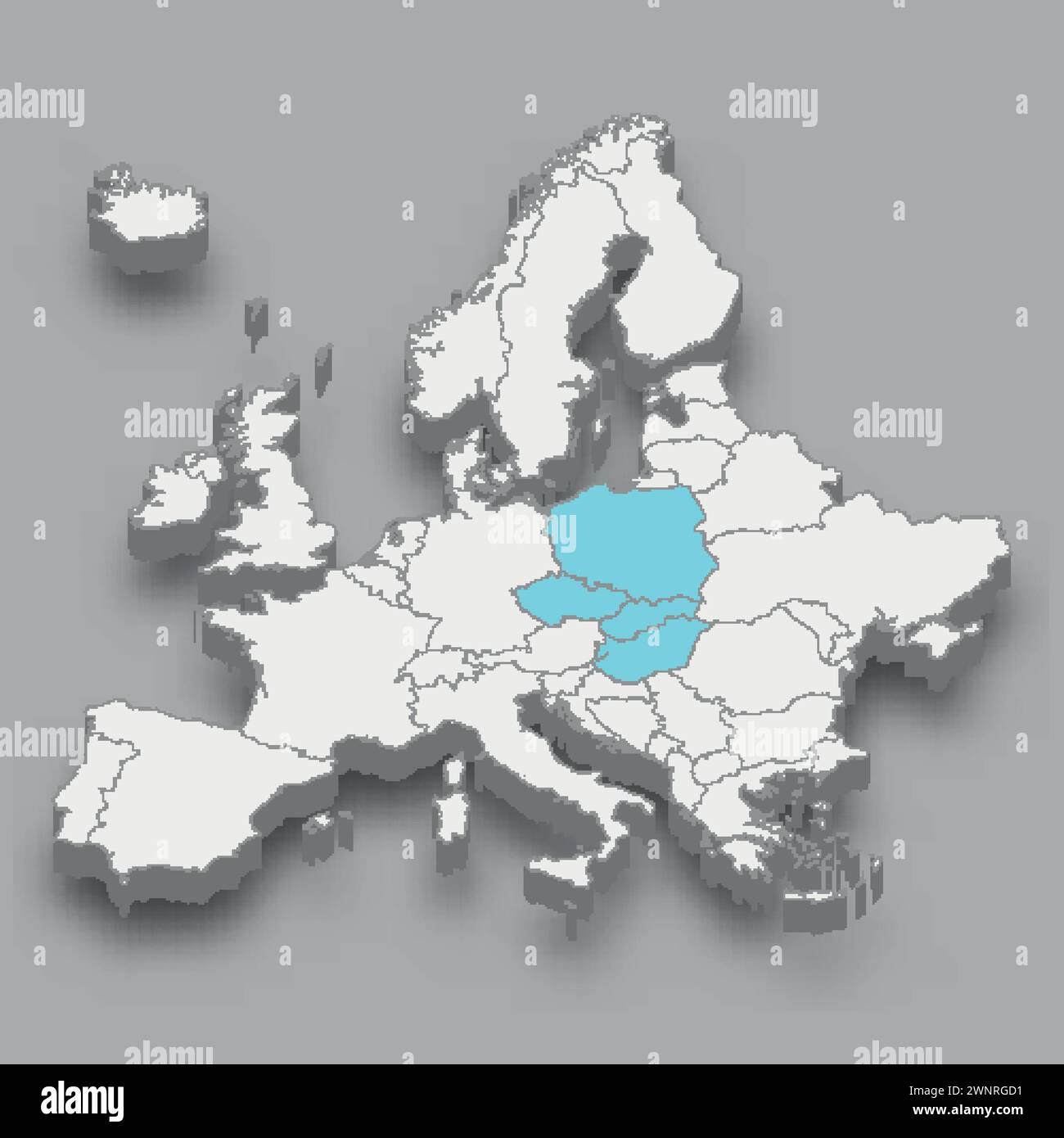 Sede del gruppo Visegrad in Europa mappa isometrica 3d. Illustrazione Vettoriale