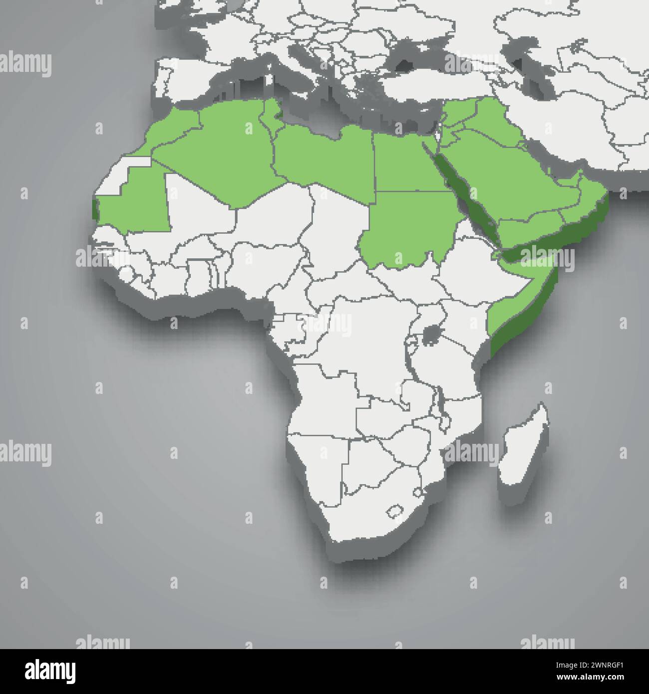 Posizione della Lega Araba in Africa mappa isometrica 3d. Illustrazione Vettoriale
