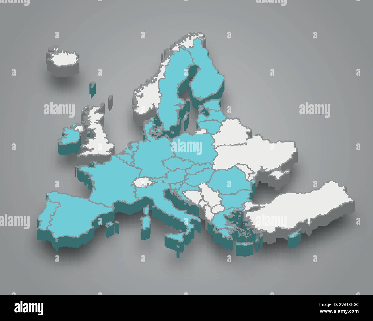 Posizione dell'Unione europea in Europa mappa isometrica 3d. Illustrazione Vettoriale