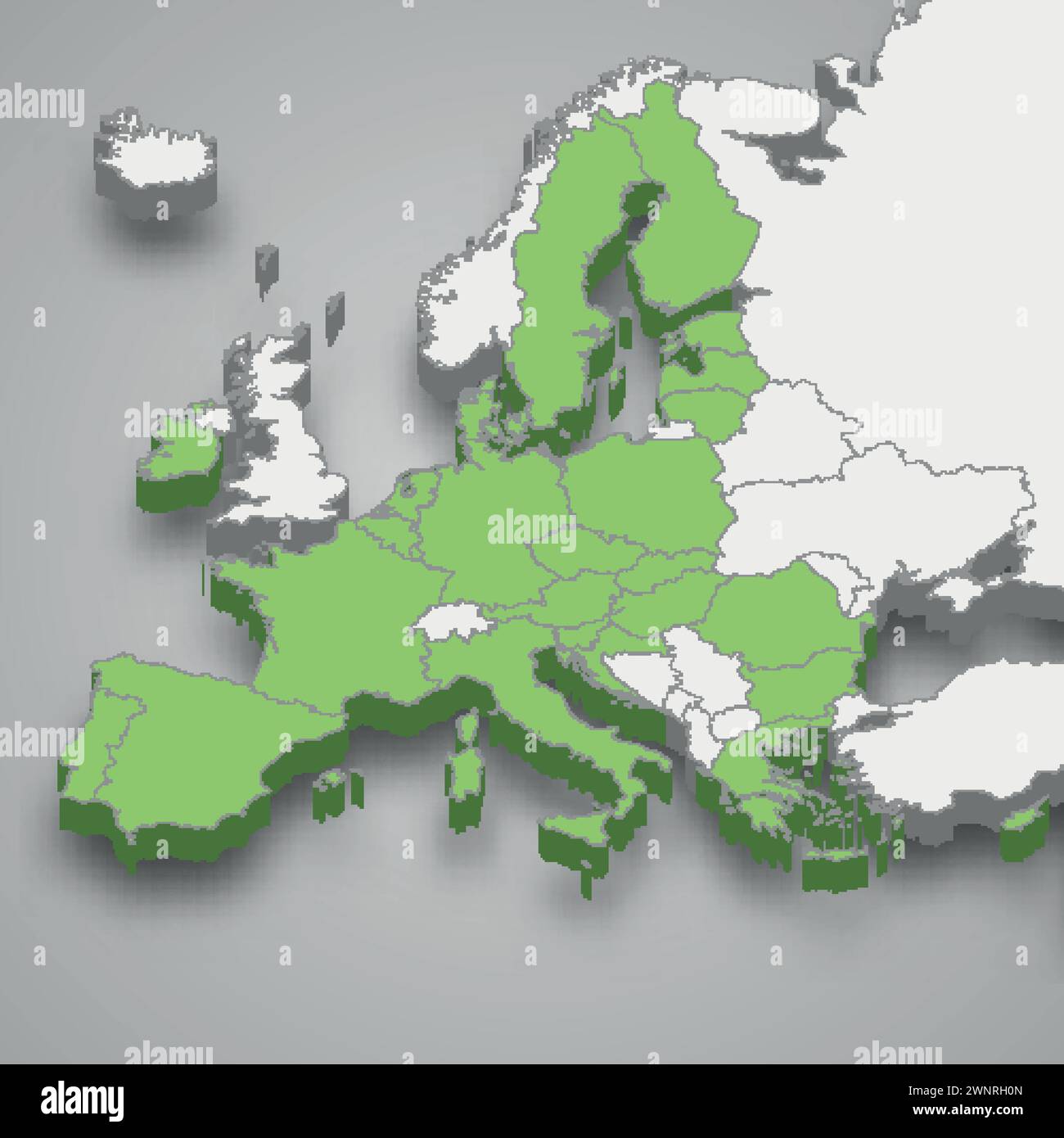 Posizione dell'Unione europea in Europa mappa isometrica 3d. Illustrazione Vettoriale
