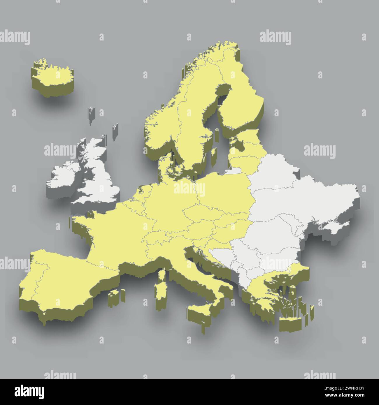 Area Schengen ubicazione in Europa mappa isometrica 3d. Illustrazione Vettoriale