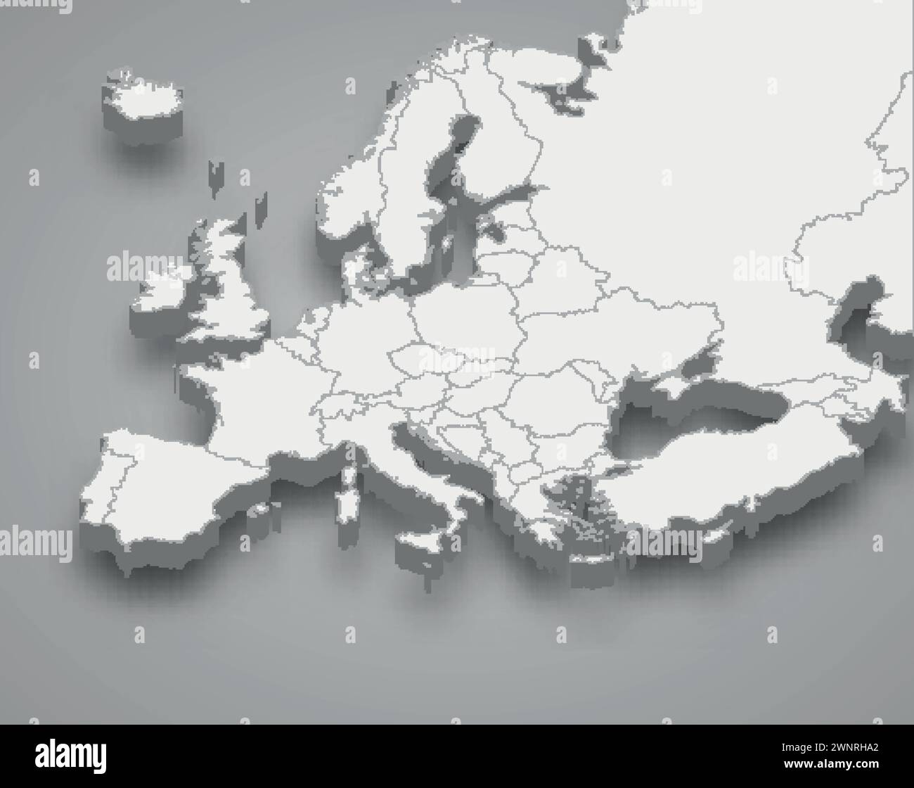 Europa mappa isometrica 3d con stati di confine Illustrazione Vettoriale
