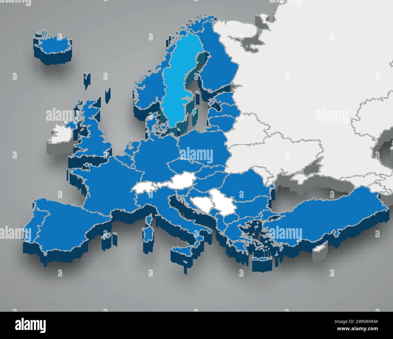 Organizzazione del Trattato del Nord Atlantico posizione in Europa mappa isometrica 3d. Illustrazione Vettoriale