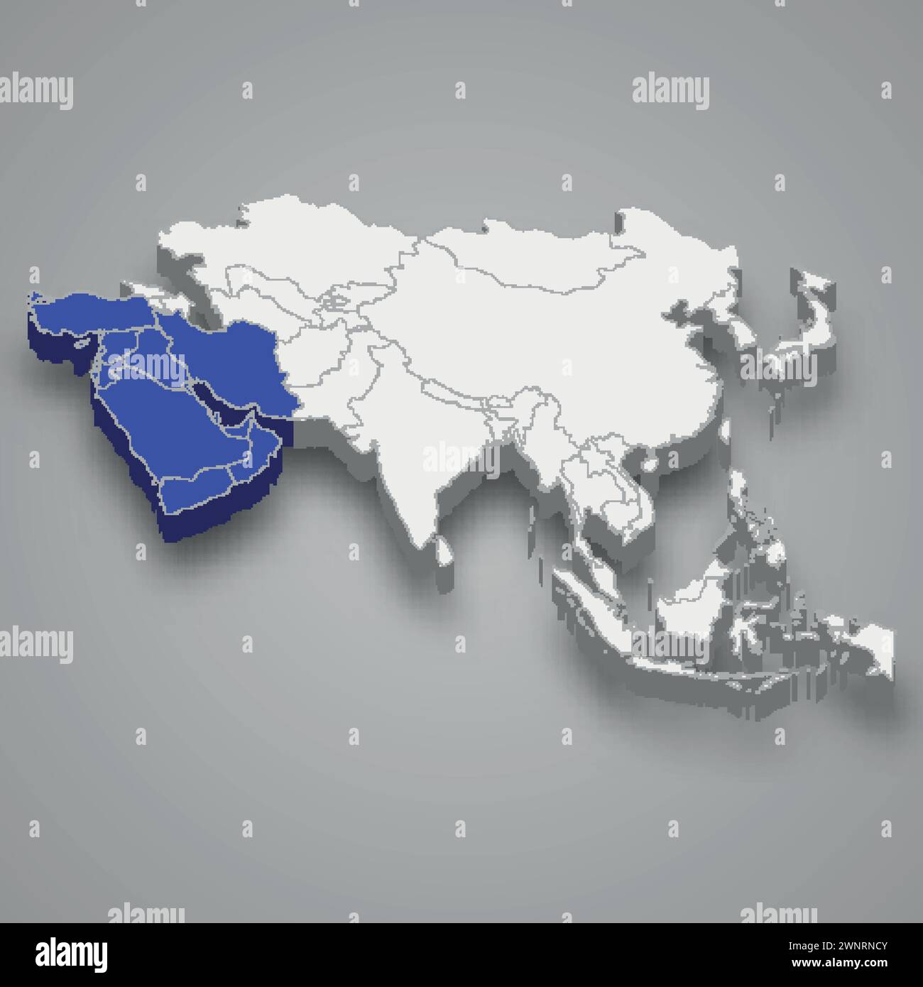 Posizione in Medio Oriente all'interno della mappa isometrica 3d dell'Asia Illustrazione Vettoriale
