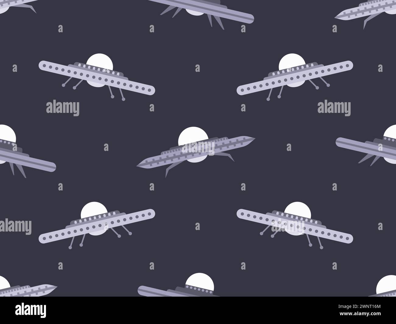 Pattern senza cuciture con UFO. Sfondo bianco e nero con astronavi aliene e dischi volanti spaziali. Astronavi aliene. Design per stampa, striscioni e. Illustrazione Vettoriale