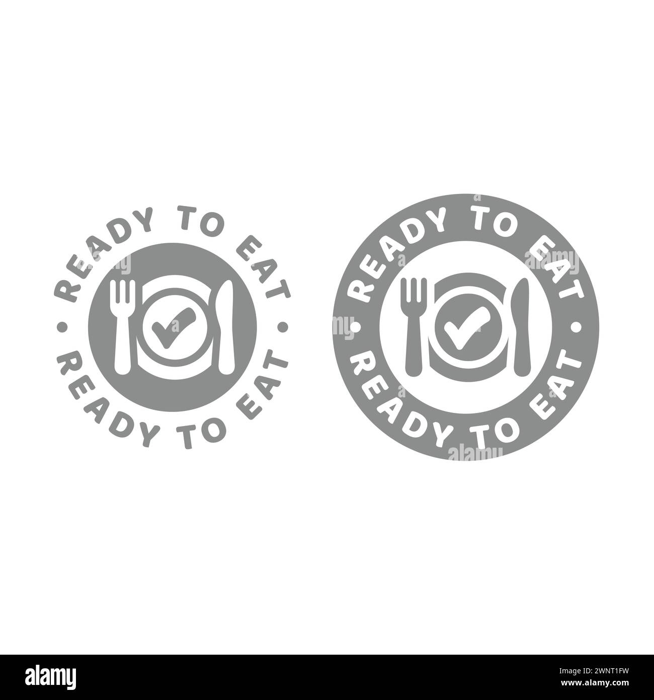 Etichetta vettoriale pronta a mangiare. Badge Circle per cibo e pasto. Illustrazione Vettoriale