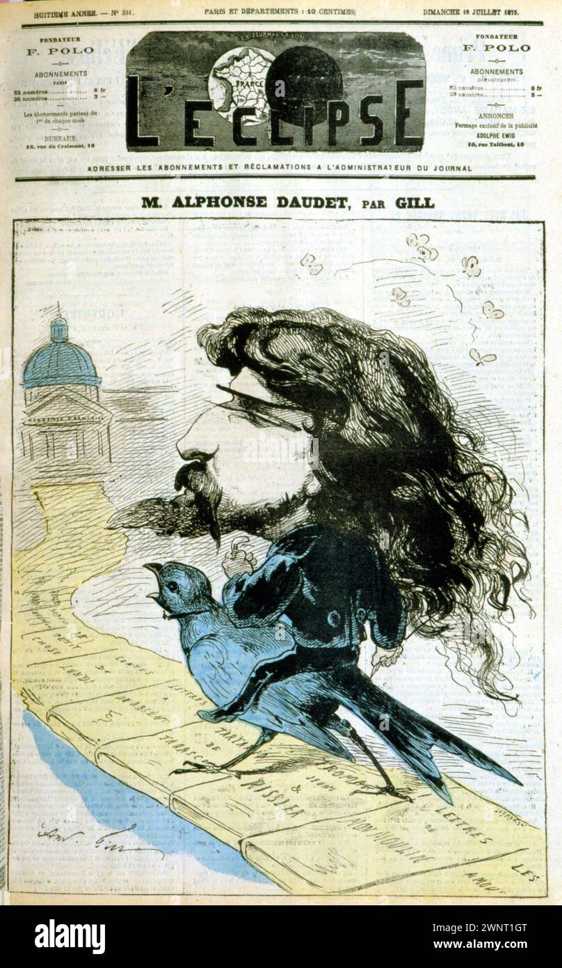Cartone animato su Alphonse Daudet e l'Accademia francese - di Andre Gill, da "l'Eclipse", 18071875 Foto Stock