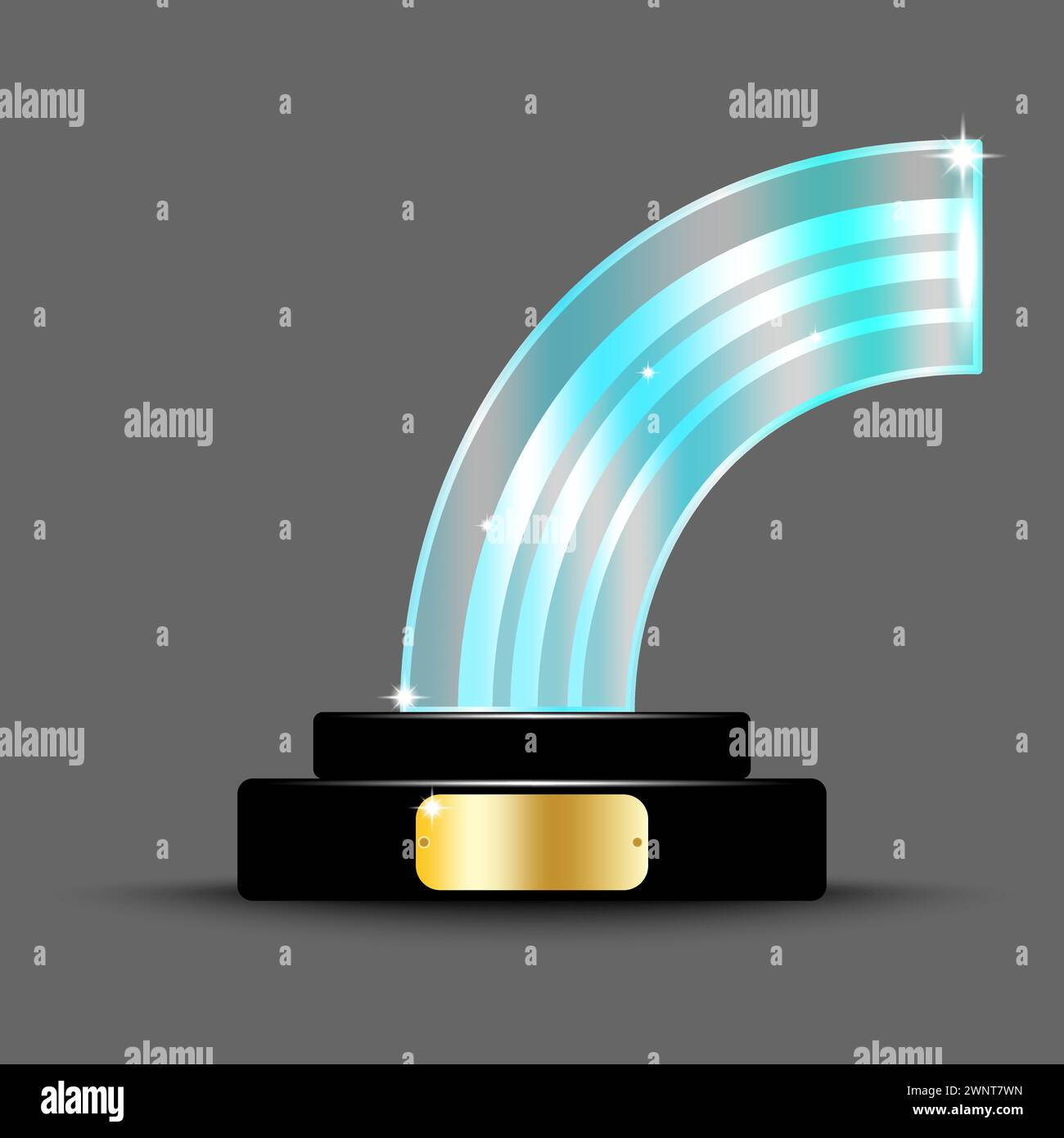 Design realistico del layout dei premi. Trofeo di vetro sotto forma di arco. arco in cristallo acrilico 3d. Illustrazione vettoriale. immagine stock. EPS 10. Illustrazione Vettoriale