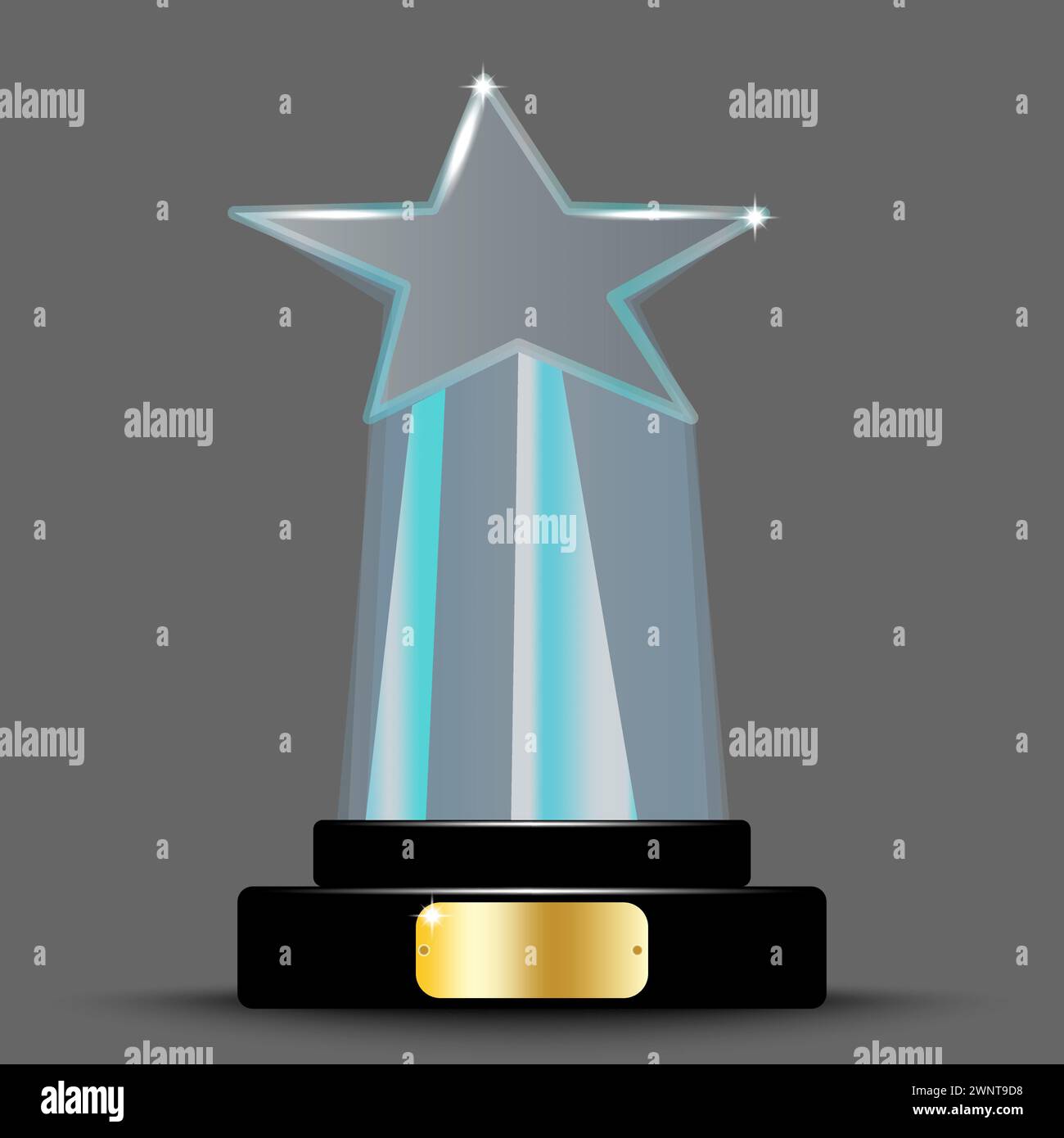 Design realistico del layout dei premi. Trofeo di vetro sotto forma di stella. stella in cristallo acrilico 3d. Illustrazione vettoriale. immagine stock. EPS 10. Illustrazione Vettoriale