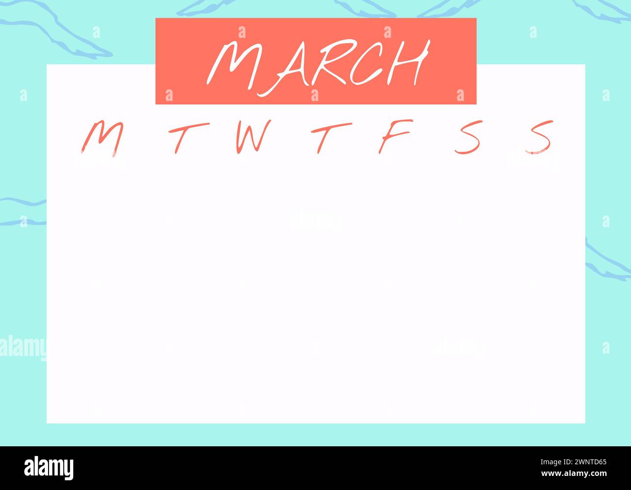 Promuovere l'organizzazione, un modello minimalista per il calendario di marzo con una tavolozza di colori sereni Foto Stock