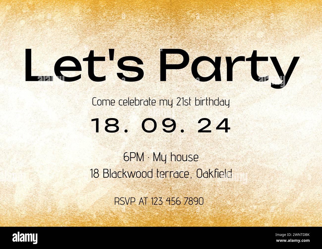 Modello di invito con testo in grassetto Let's Party, che evoca emozioni per una festa speciale Foto Stock