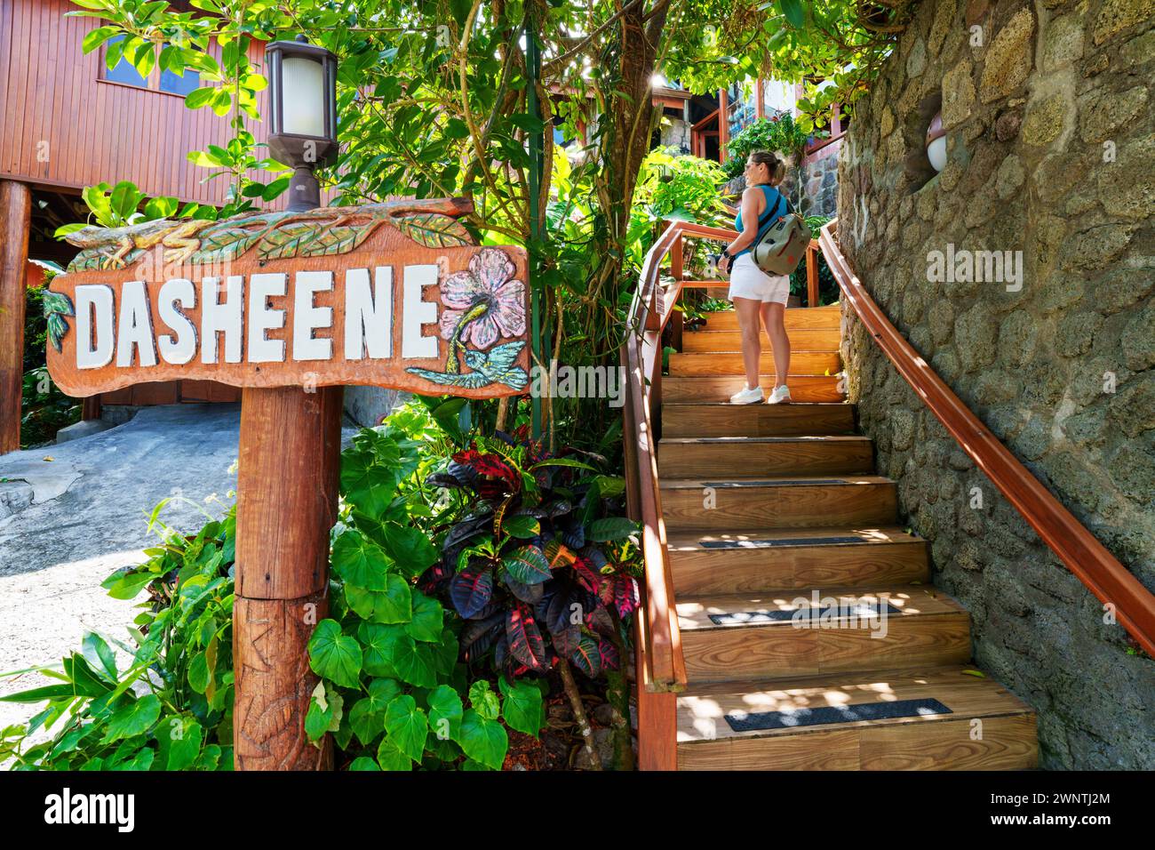 Ristorante Dasheen, Ladera Resort 5 stelle Eco Concept Resort Soufriere, Saint Lucia, Indie occidentali, Caraibi Orientali Foto Stock