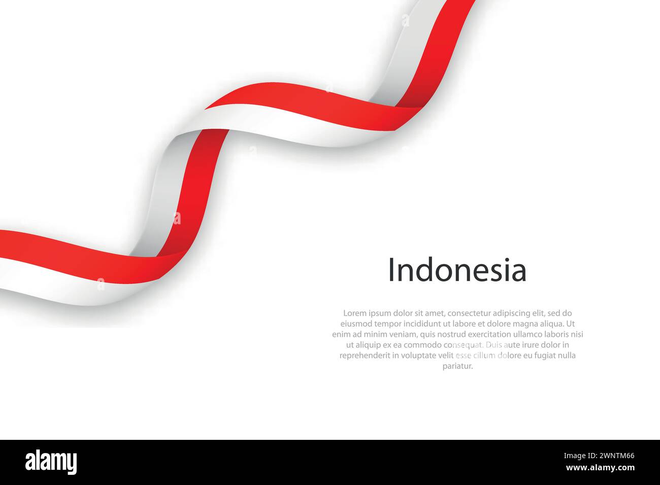 Nastro ondulato con bandiera indonesiana. Modello per la progettazione del poster del giorno indipendenza Illustrazione Vettoriale