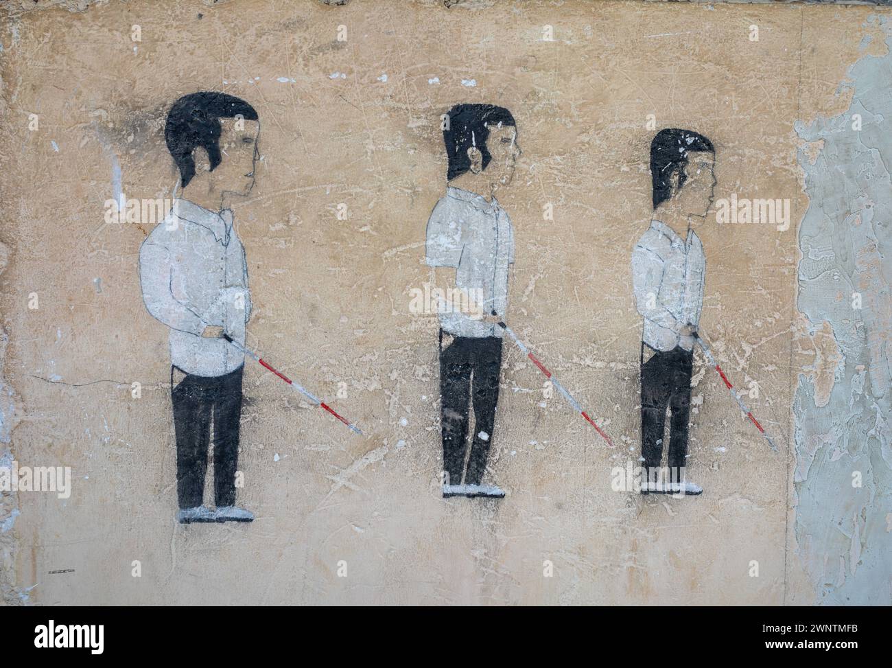Dipinti di un cieco sul muro esterno se l'unità educativa inclusiva, Jambiani Secondary School, Zanzibar, Tanzania Foto Stock