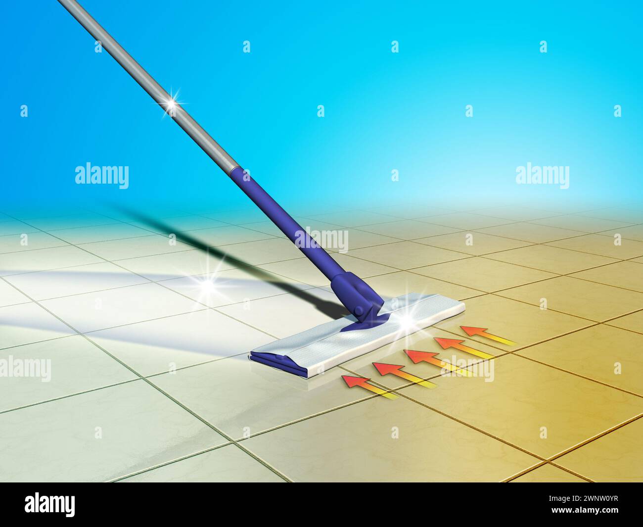 Mocio moderno, utensile per la pulizia dei pavimenti. Illustrazione digitale. Foto Stock