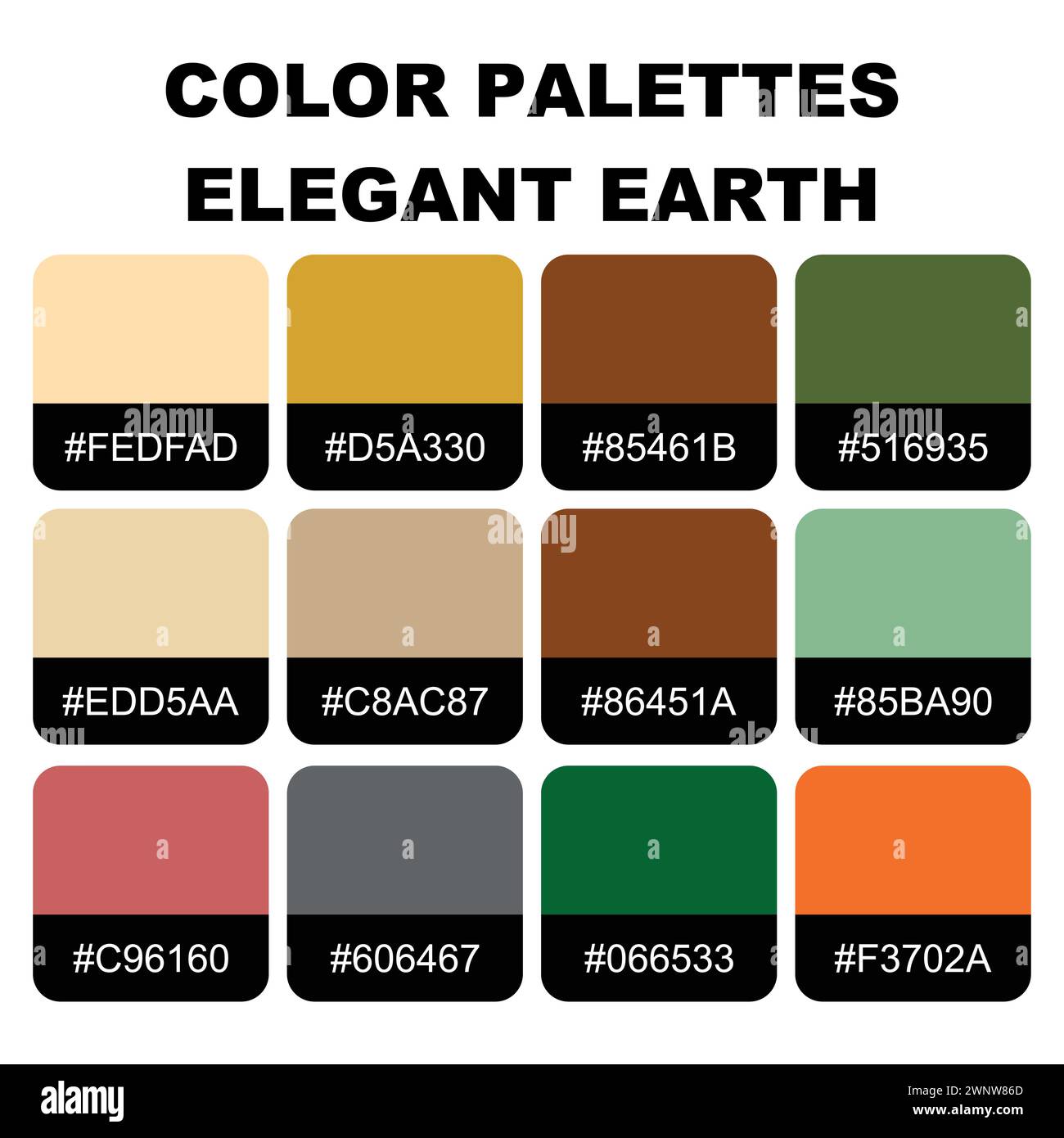 Sfumature di colore tabella. Tavolozza Guida colore tendenza moda 2024 - 2025. Un esempio di vettore di una tavolozza colori. Tavolozza di colori per stilisti, moda. Illustrazione Vettoriale