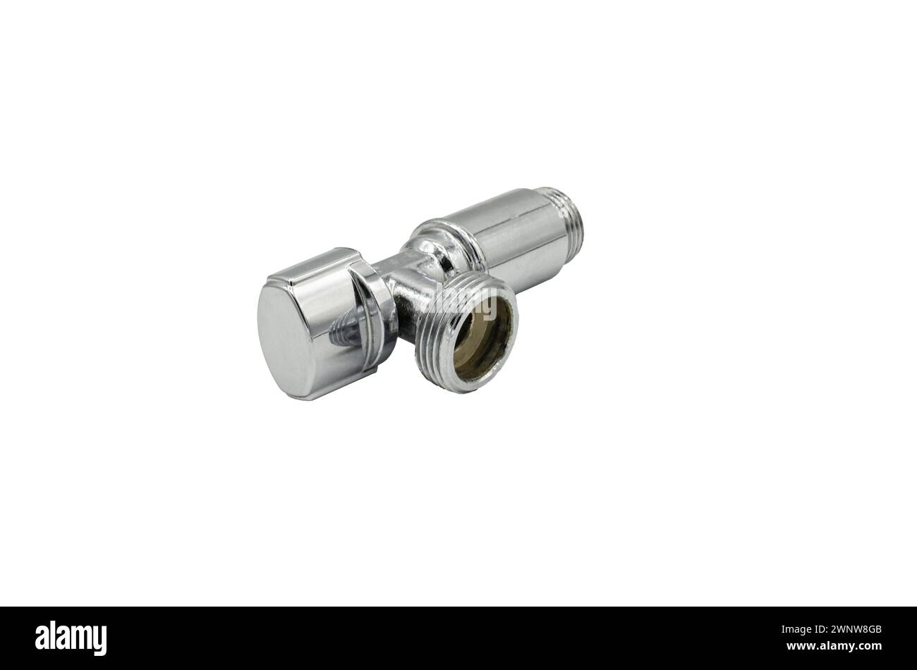 Primo piano. Rubinetto dell'acqua, valvola di arresto, su sfondo bianco Foto Stock