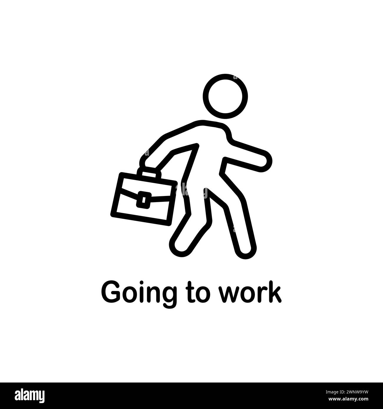 Icona lavoro in corso dalla raccolta comportamento. Sottile lineare che va al lavoro, al lavoro, icona di contorno della persona isolata su sfondo bianco. Vettore di linea in W Illustrazione Vettoriale