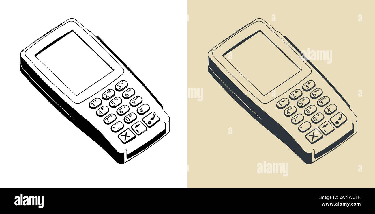 Illustrazioni vettoriali stilizzate del terminale di cassa elettronico Illustrazione Vettoriale
