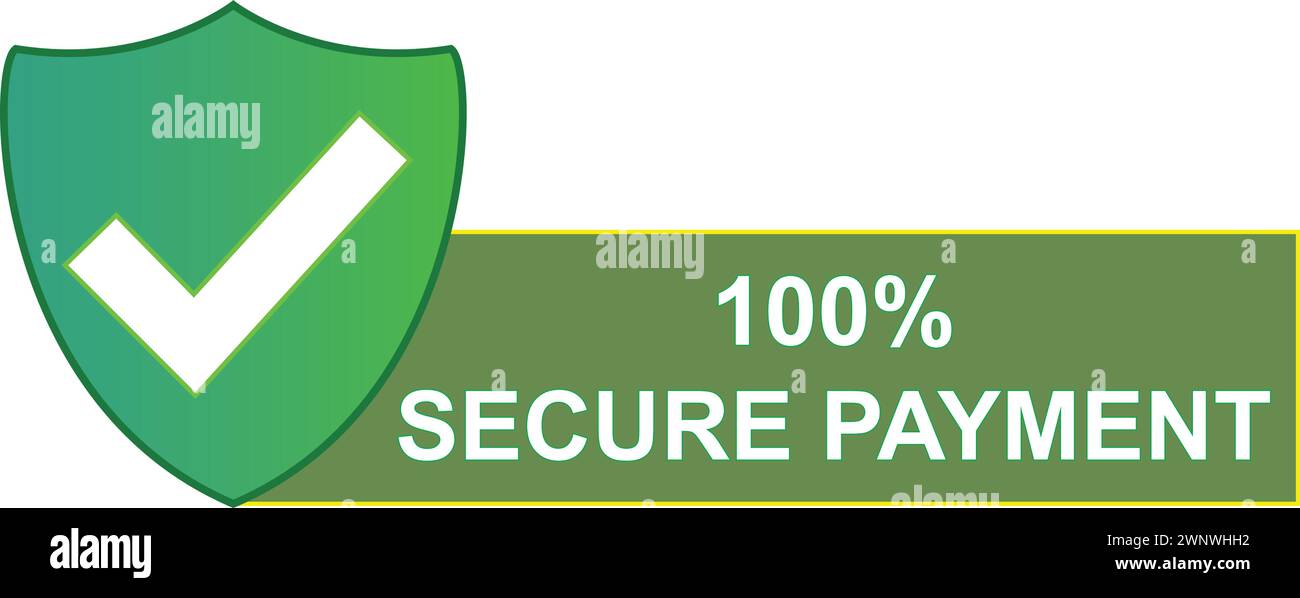 100% Secure Payment Shield, etichetta Secure Payment Badge , sicurezza dei pagamenti, icona Secure Protected Payments Illustrazione Vettoriale