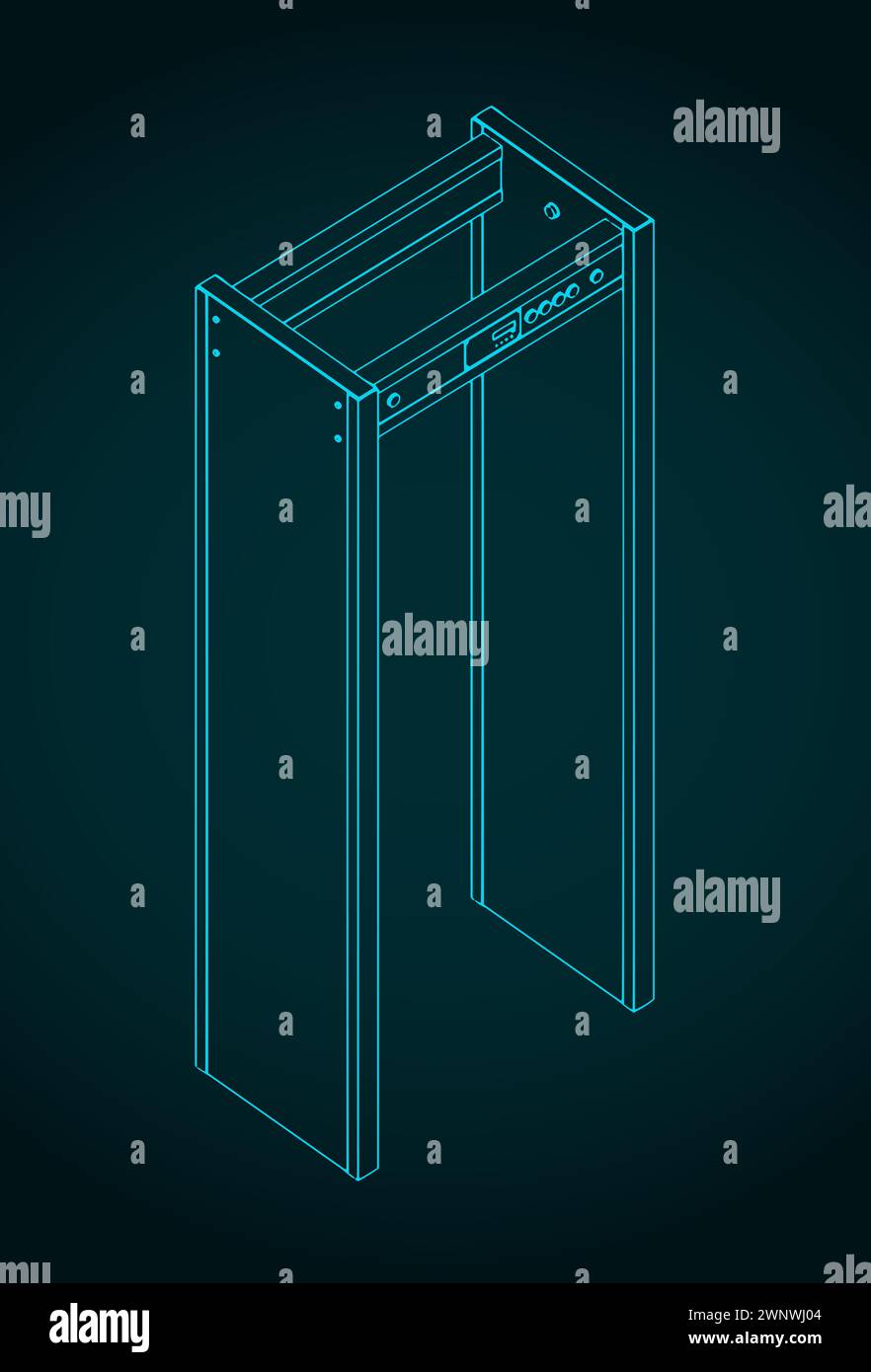 Illustrazione vettoriale stilizzata del progetto del metal detector ad arco Illustrazione Vettoriale