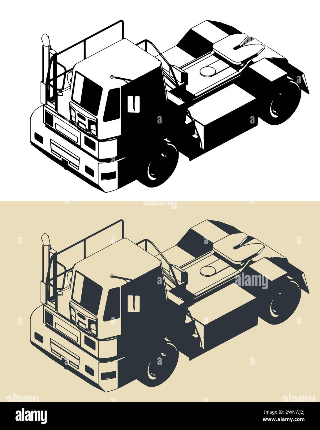 Illustrazioni vettoriali stilizzate di un trattore terminale Illustrazione Vettoriale