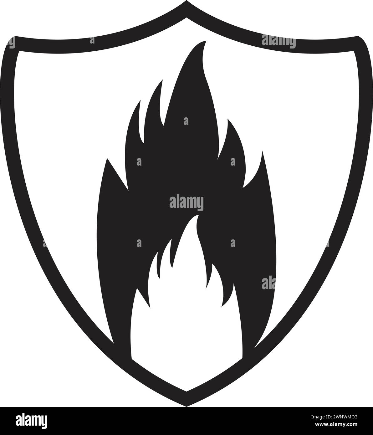 Icona resistente al fuoco, protezione antincendio, scudo antincendio, icona di sicurezza antincendio, sistema antincendio, cartello antifuoco Illustrazione Vettoriale