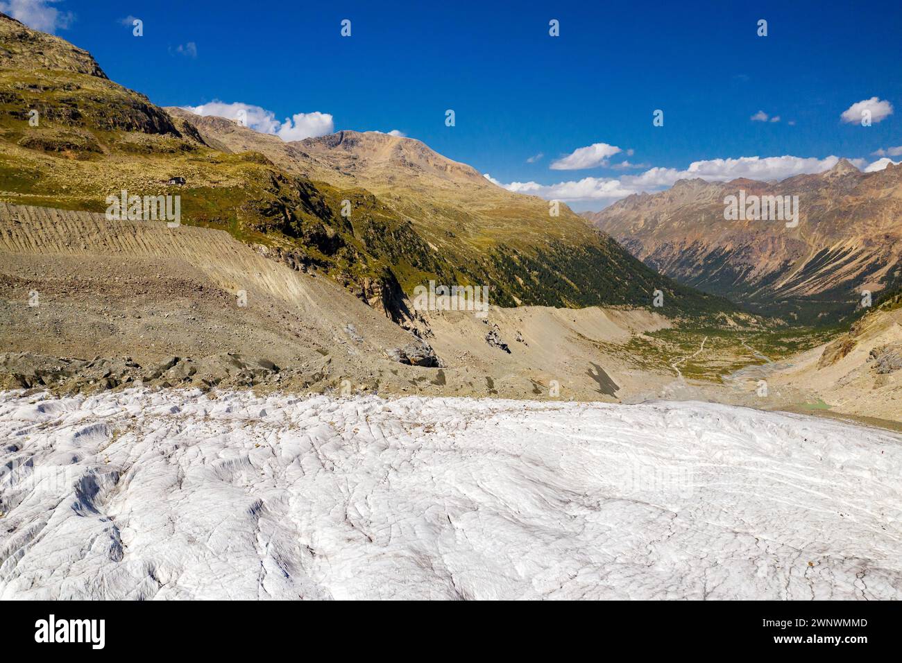 Svizzera, Engadina, ghiacciaio di Morteratsch, vista aerea (settembre 2019) Foto Stock