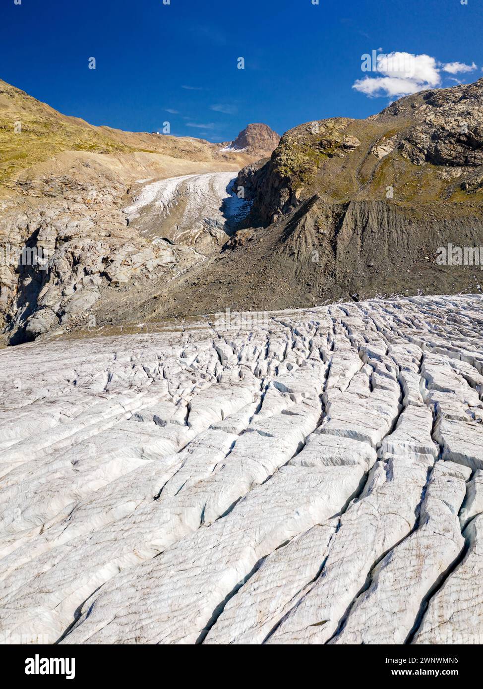 Svizzera, Engadina, ghiacciaio di Morteratsch, vista aerea (settembre 2019) Foto Stock