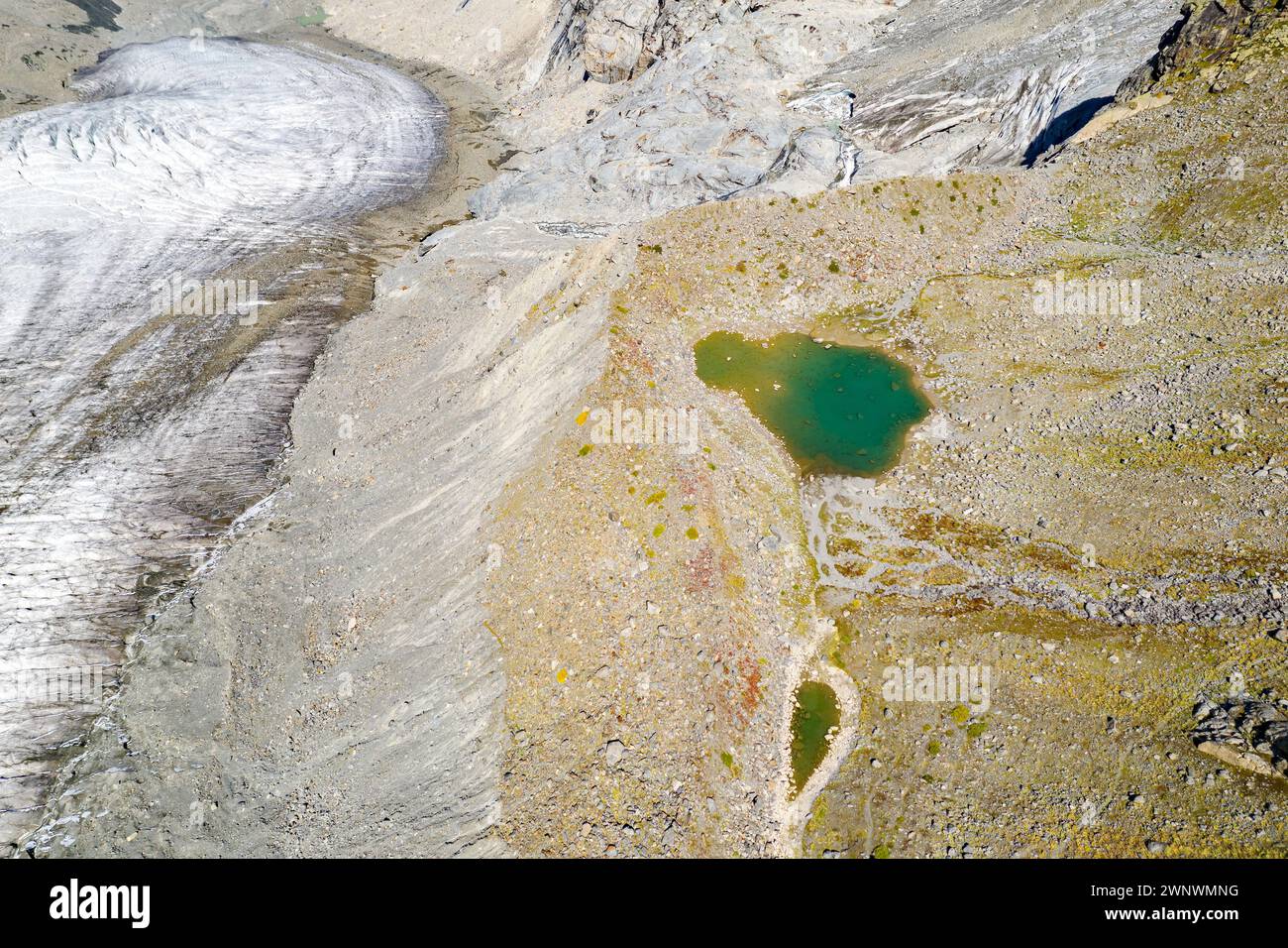 Svizzera, Engadina, ghiacciaio di Morteratsch, vista aerea (settembre 2019) Foto Stock