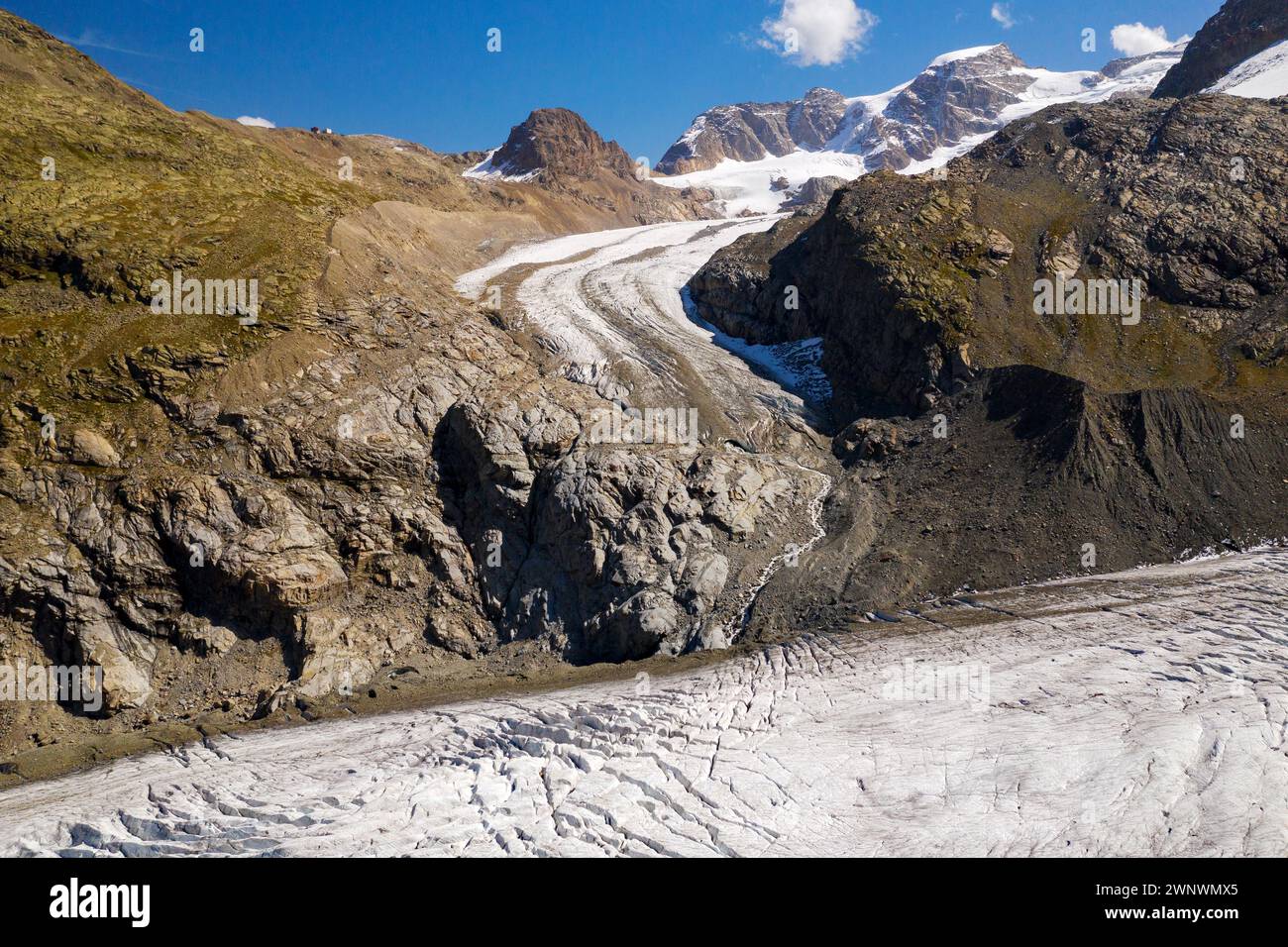 Svizzera, Engadina, ghiacciaio di Morteratsch, vista aerea (settembre 2019) Foto Stock