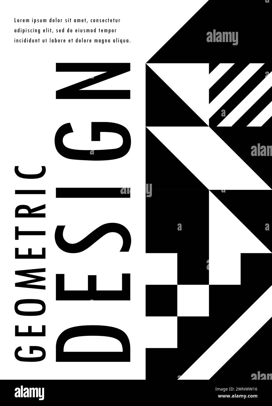 Poster moderno con motivo geometrico Bauhaus per il design delle copertine e lo sfondo vettoriale. Motivo Bauhaus monocromatico dalle forme semplici e minimali in bianco e nero con intestazione del titolo per la copertina di libri o riviste Illustrazione Vettoriale