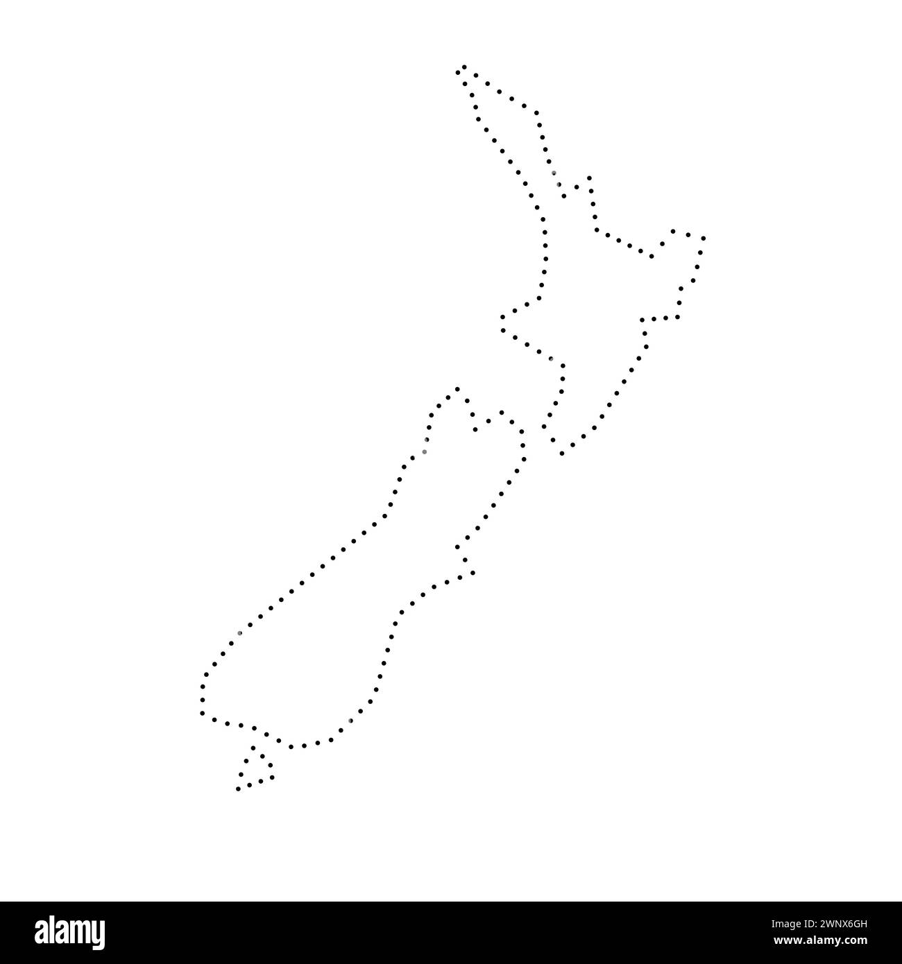 Mappa semplificata del paese della nuova Zelanda. Contorno tratteggiato nero. Semplice icona vettoriale. Illustrazione Vettoriale