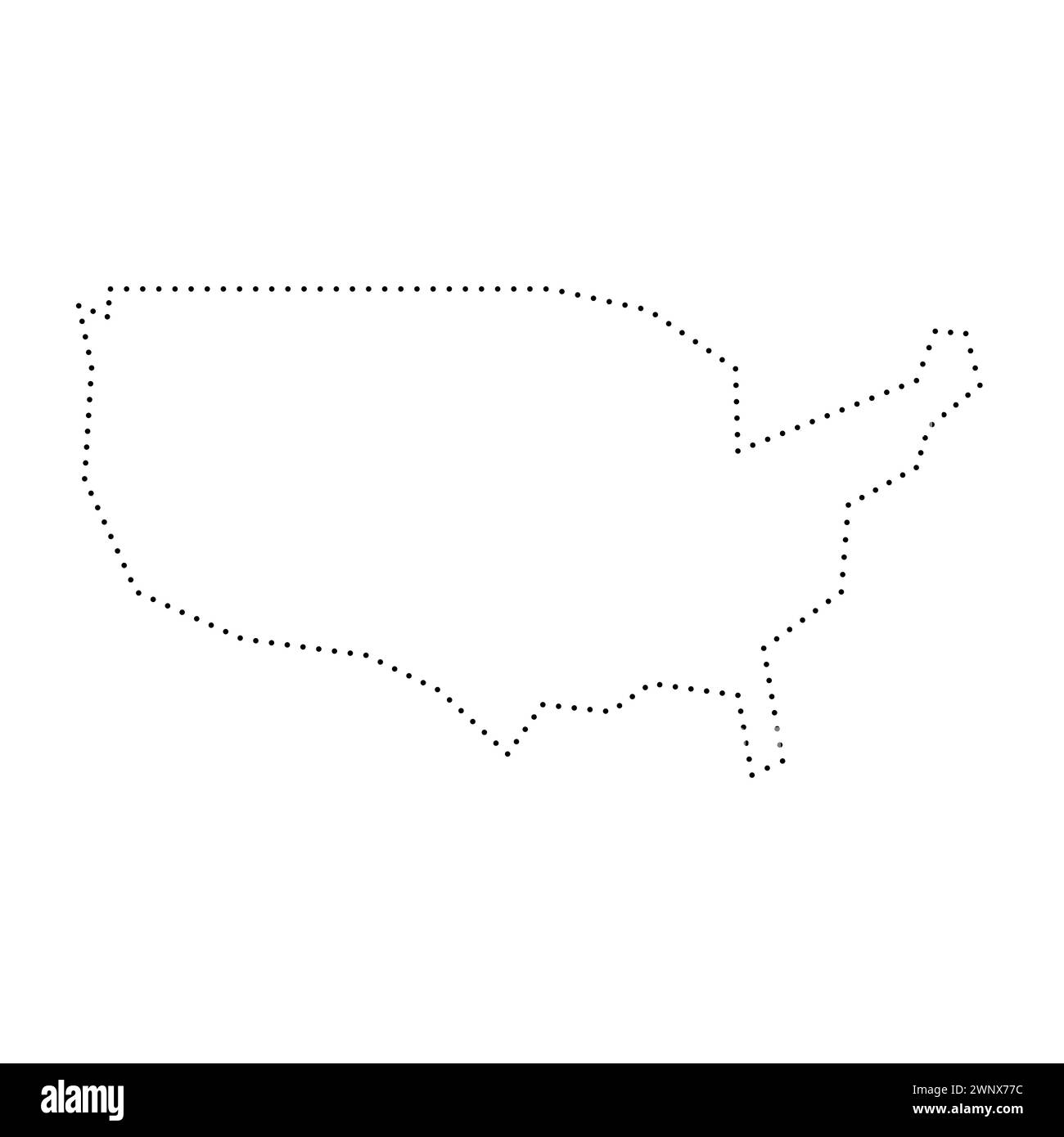 Mappa semplificata degli Stati Uniti d'America. Contorno tratteggiato nero. Semplice icona vettoriale. Illustrazione Vettoriale