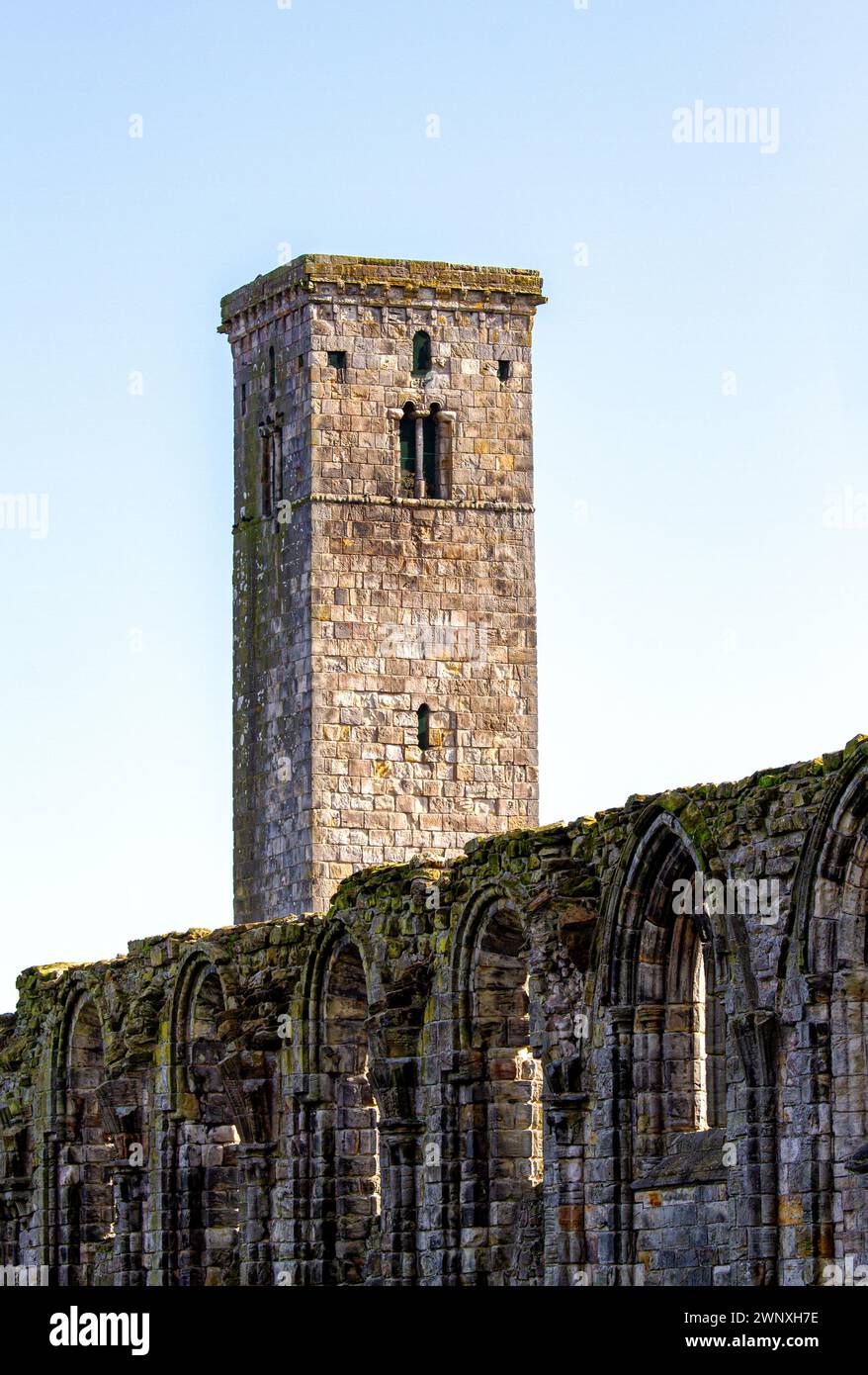 Splendide viste dell'abbazia scozzese del 1158 e della cattedrale nella storica città di Fife di St Andrews, Scozia Foto Stock