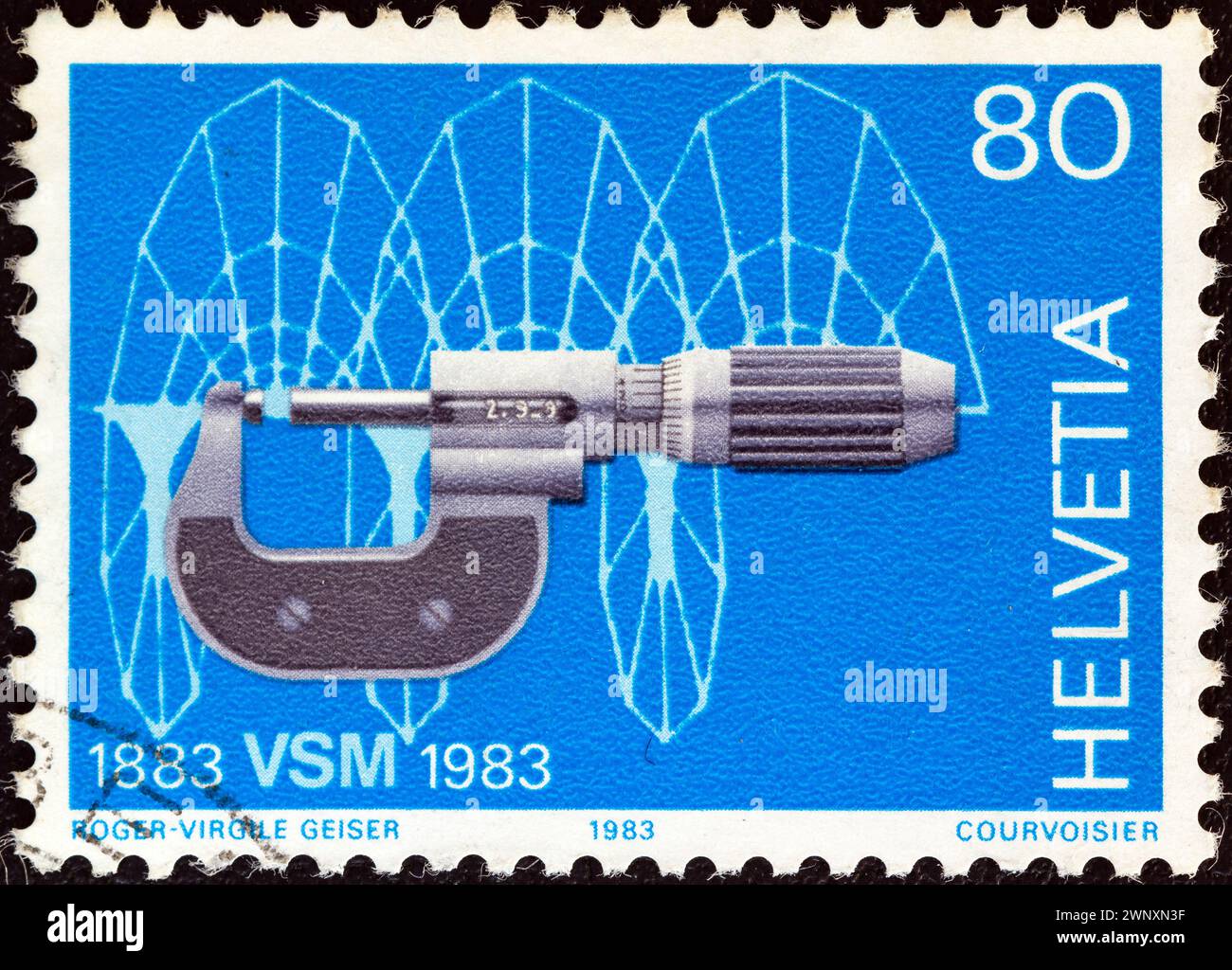 SVIZZERA - 1983 CIRCA: Un francobollo stampato in Svizzera mostra disegni micrometrici e per computer cicloidali Foto Stock
