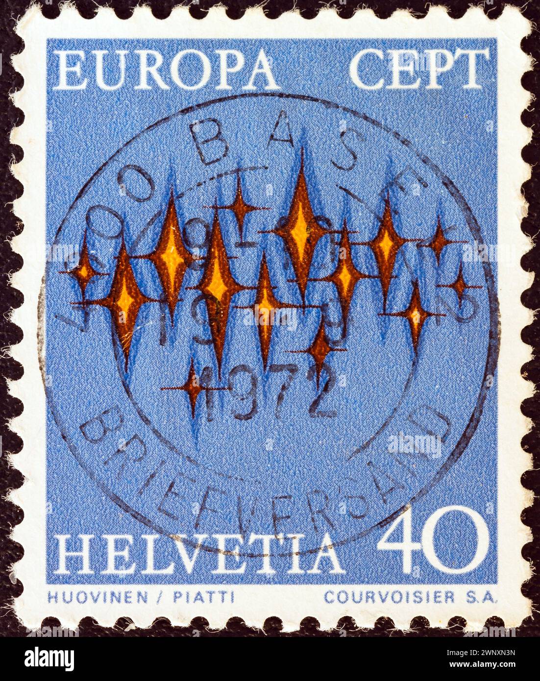 SVIZZERA - 1972 CIRCA: Un francobollo stampato in Svizzera dal numero "Europa" mostra una composizione per le comunicazioni Foto Stock