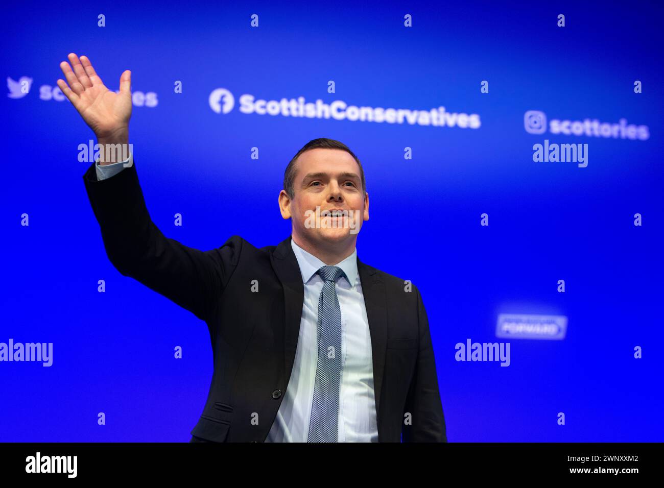 Douglas Ross leader del Partito Conservatore scozzese parlò alla Conferenza del Partito del 2024 ad Aberdeen, Scozia, Regno Unito Foto Stock