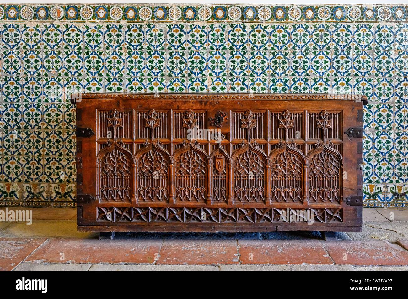 Antico prezioso mobile in legno, Alcazar di SEGOVIA, SPAGNA Foto Stock