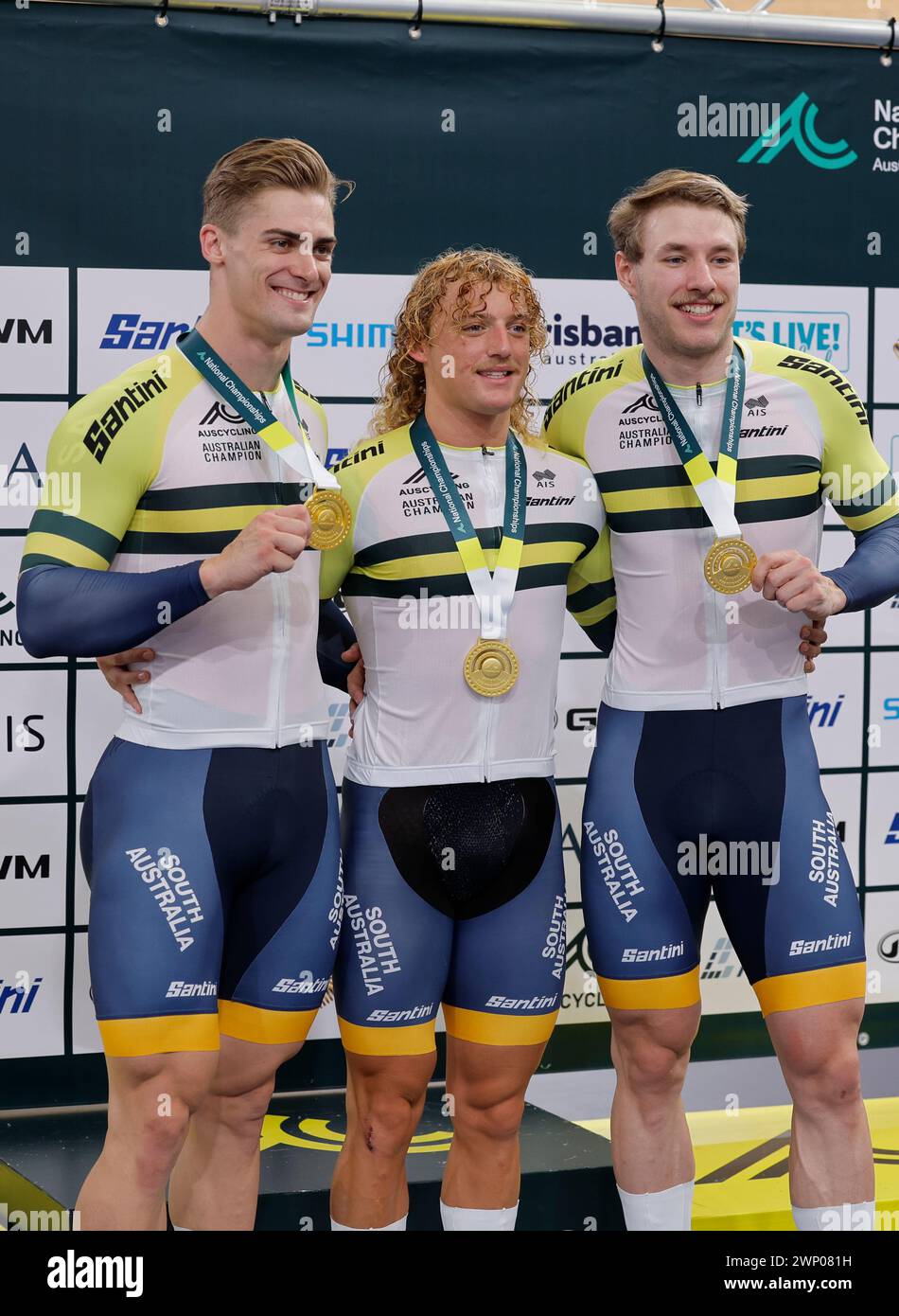 Sleeman Sports Complex 5 marzo 2024: Il Sud Australia vince la medaglia d'oro per l'Elite Mens Team Sprint con il nuovo Galles del Sud secondo e il Queensland terzo ai Campionati nazionali AusCycling Track, Anna Meares Velodrome (Promediapix/SPP) crediti: SPP Sport Press Photo. /Alamy Live News Foto Stock