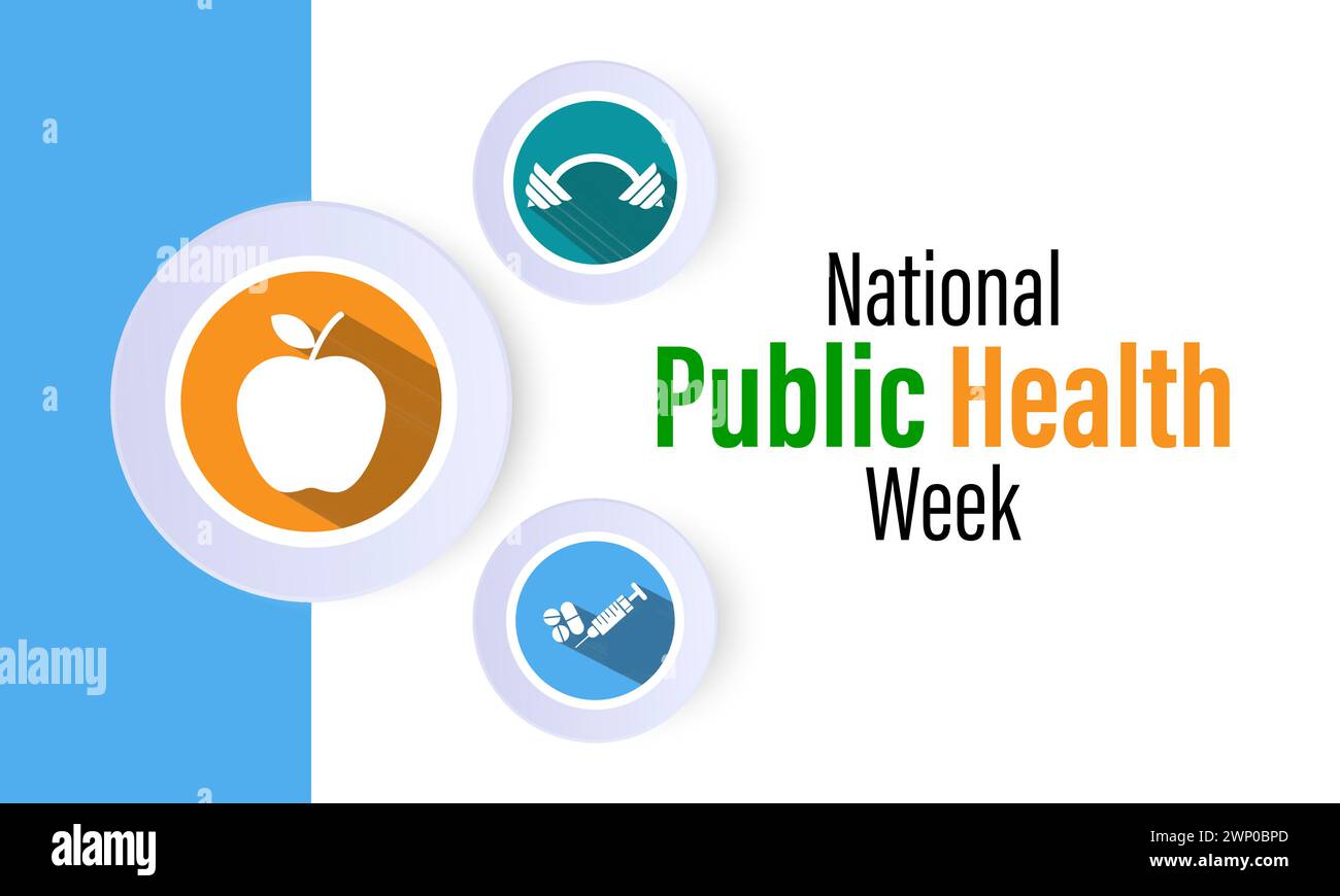 Settimana nazionale della sanità pubblica osservata ogni anno dal 1° aprile al 7 aprile, banner vettoriale, volantino, poster e design modello di social media. Illustrazione Vettoriale