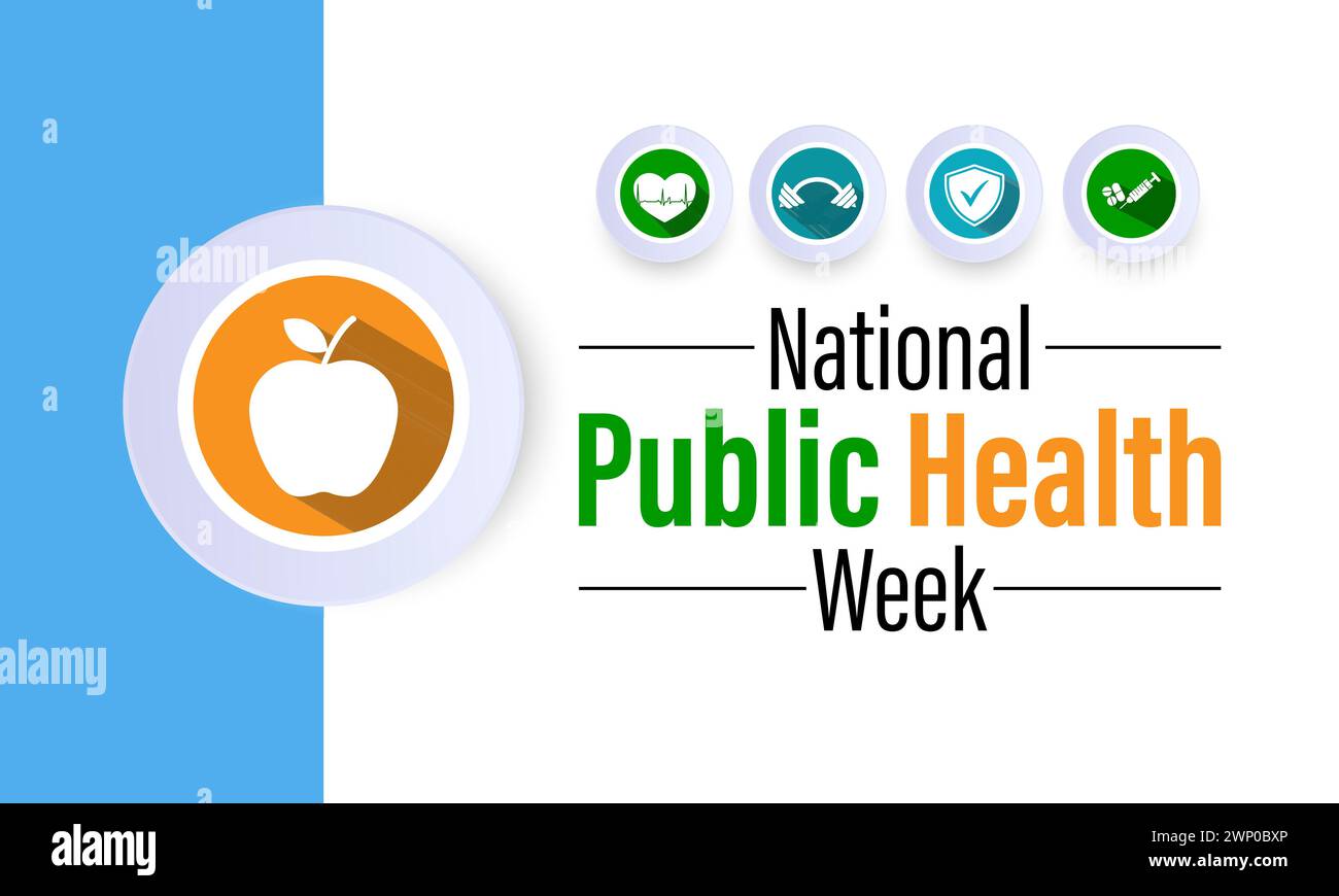 Settimana nazionale della sanità pubblica osservata ogni anno dal 1° aprile al 7 aprile, banner vettoriale, volantino, poster e design modello di social media. Illustrazione Vettoriale