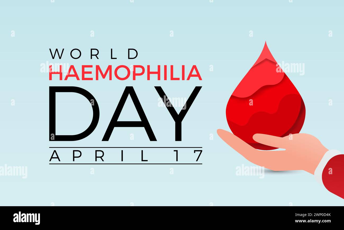 La giornata mondiale dell'emofilia si celebra ogni anno del 17 aprile, banner vettoriale, volantini, poster e modelli di social media. Illustrazione Vettoriale