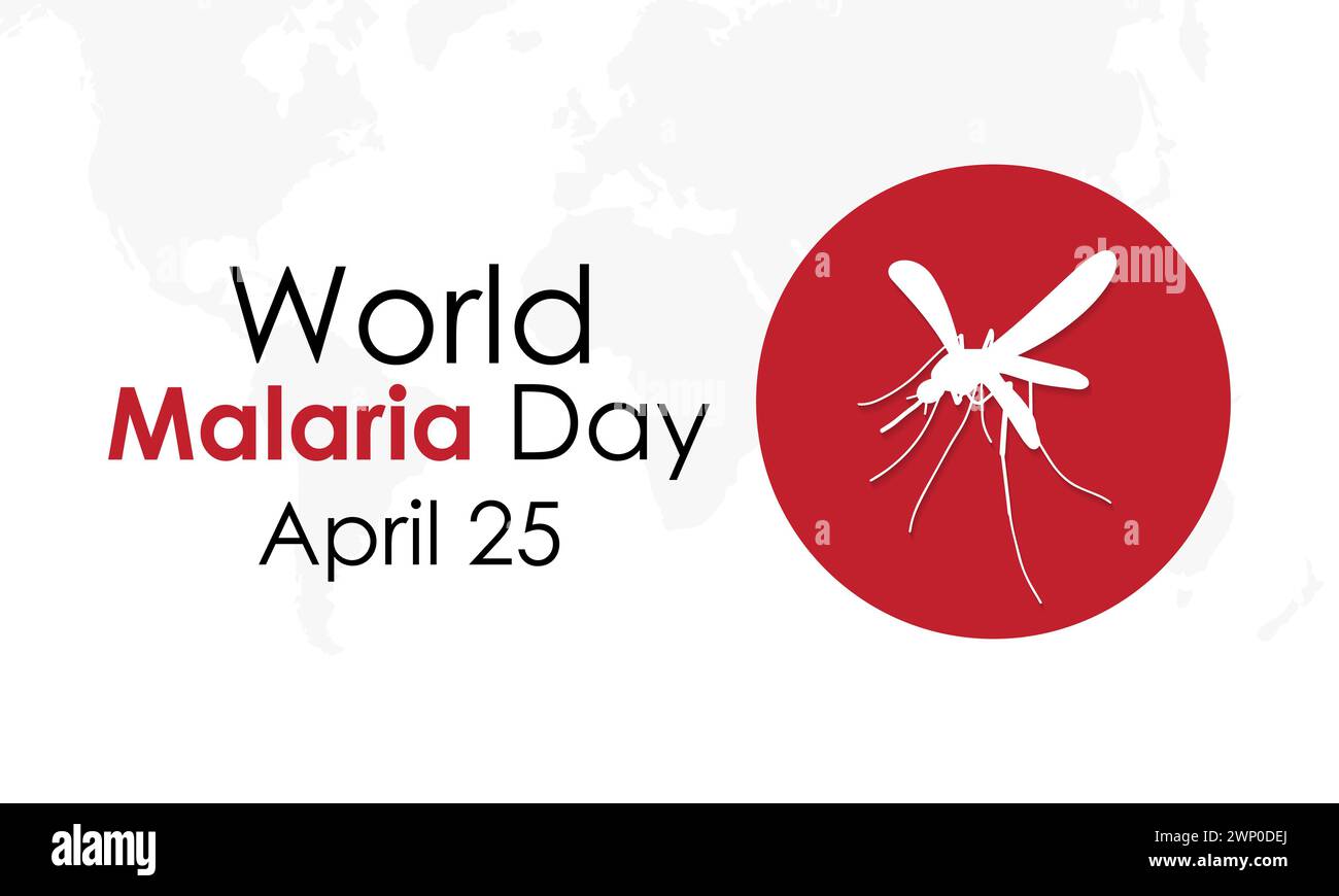 La giornata mondiale della malaria si è celebrata ogni anno nel mese di aprile 25, banner vettoriale, volantino, poster e design di modelli di social media. Illustrazione Vettoriale