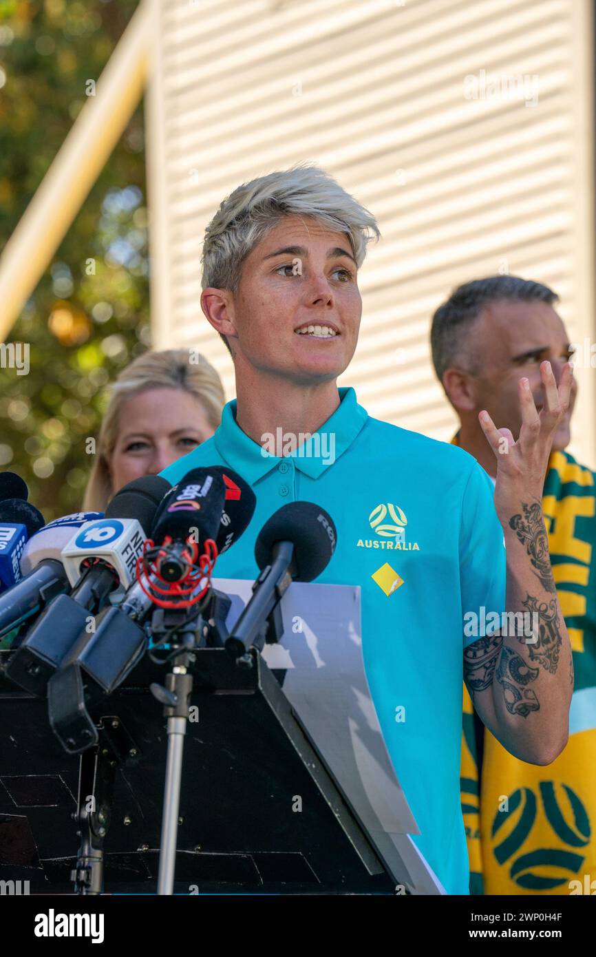 Adelaide, Australia. 5 marzo 2024. Adelaide, Australia, 5 marzo 2024: Michelle Heyman (Australia) durante la conferenza stampa di CommBank Matildas per l'annuncio della serie Til ITS Done Farewell contro la Cina all'Adelaide Oval di Adelaide, Australia (Noe Llamas/SPP) crediti: SPP Sport Press Photo. /Alamy Live News Foto Stock