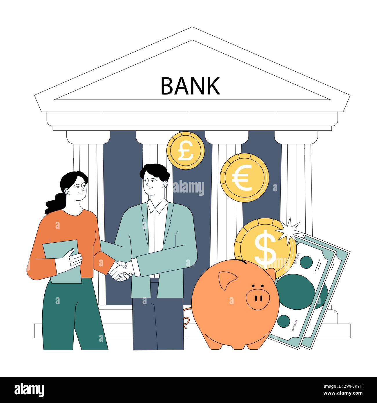 Sussidi statali. Sostegno finanziario al settore bancario. Stabilità economica, politica monetaria. Strategia di bilancio del governo. Illustrazione vettoriale piatta. Illustrazione Vettoriale